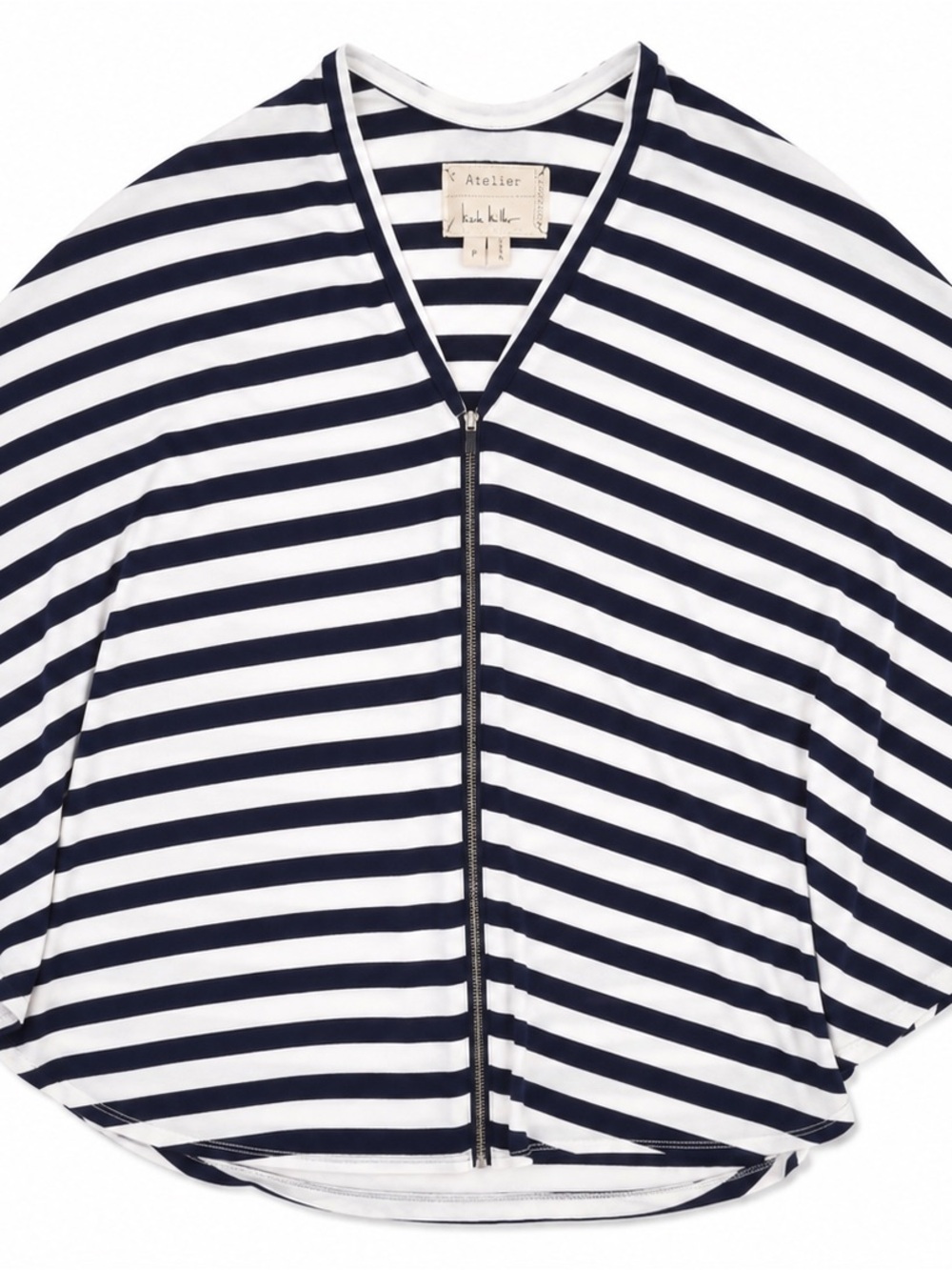 Nicole Miller Artelier Navy & White Striped Zip Front Poncho Top | Size P (US 4)